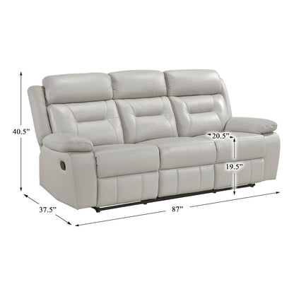 Laconia Leather Double Reclining Sofa In Silver