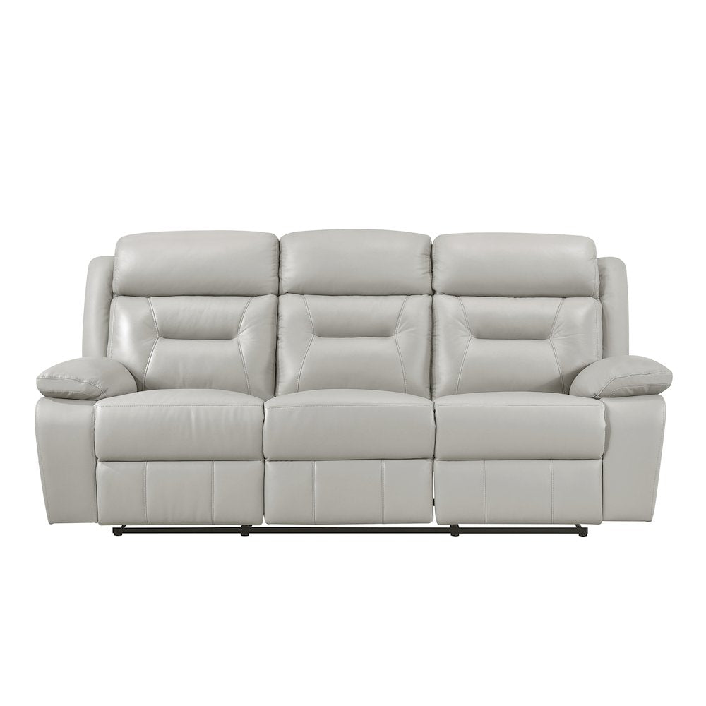 Laconia Leather Double Reclining Sofa In Silver
