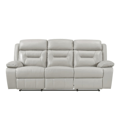 Laconia Leather Double Reclining Sofa In Silver