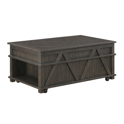Lakeside Rubberwood Lift Top Cocktail Table in Brown