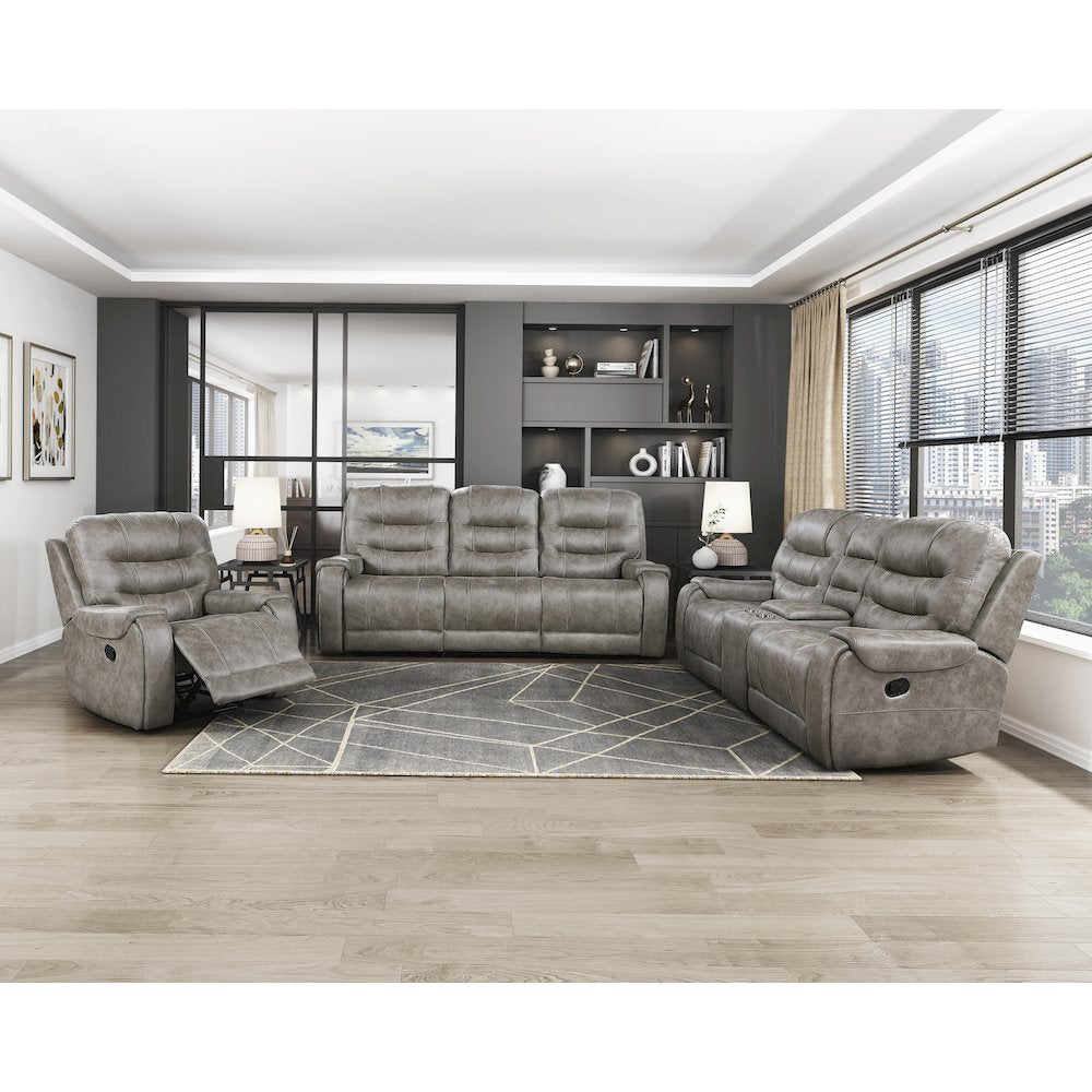 Oberon Microfiber Double Reclining Love Seat In Grayish Brown