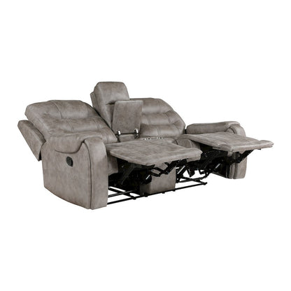 Oberon Microfiber Double Reclining Love Seat In Grayish Brown