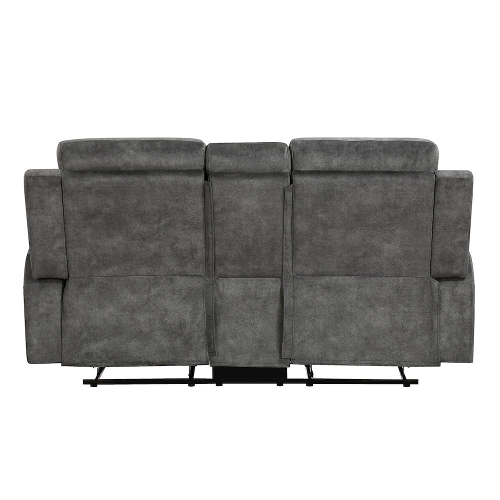 Yates Microfiber Double Reclining Love Seat With Center Console In Dark Gray