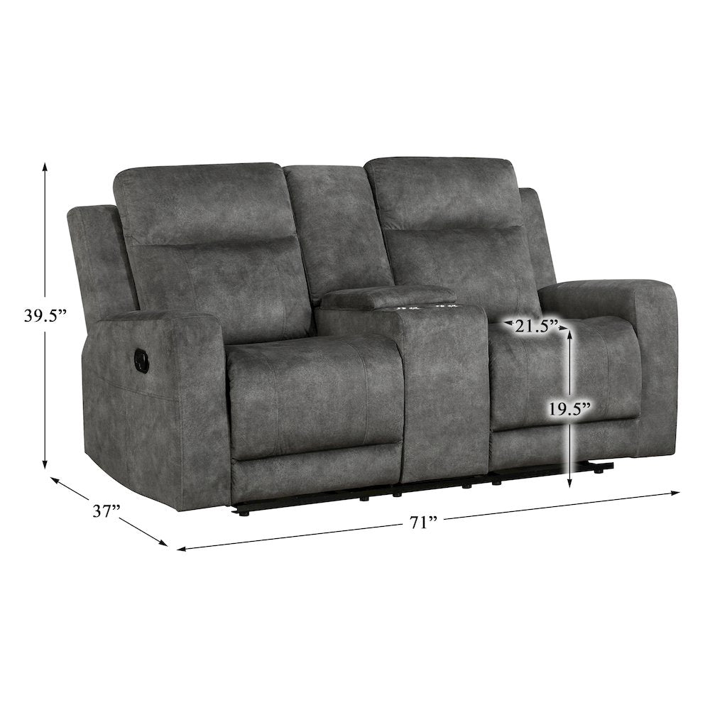 Yates Microfiber Double Reclining Love Seat With Center Console In Dark Gray