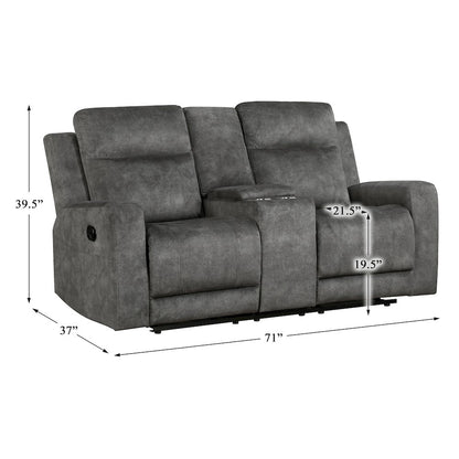 Yates Microfiber Double Reclining Love Seat With Center Console In Dark Gray