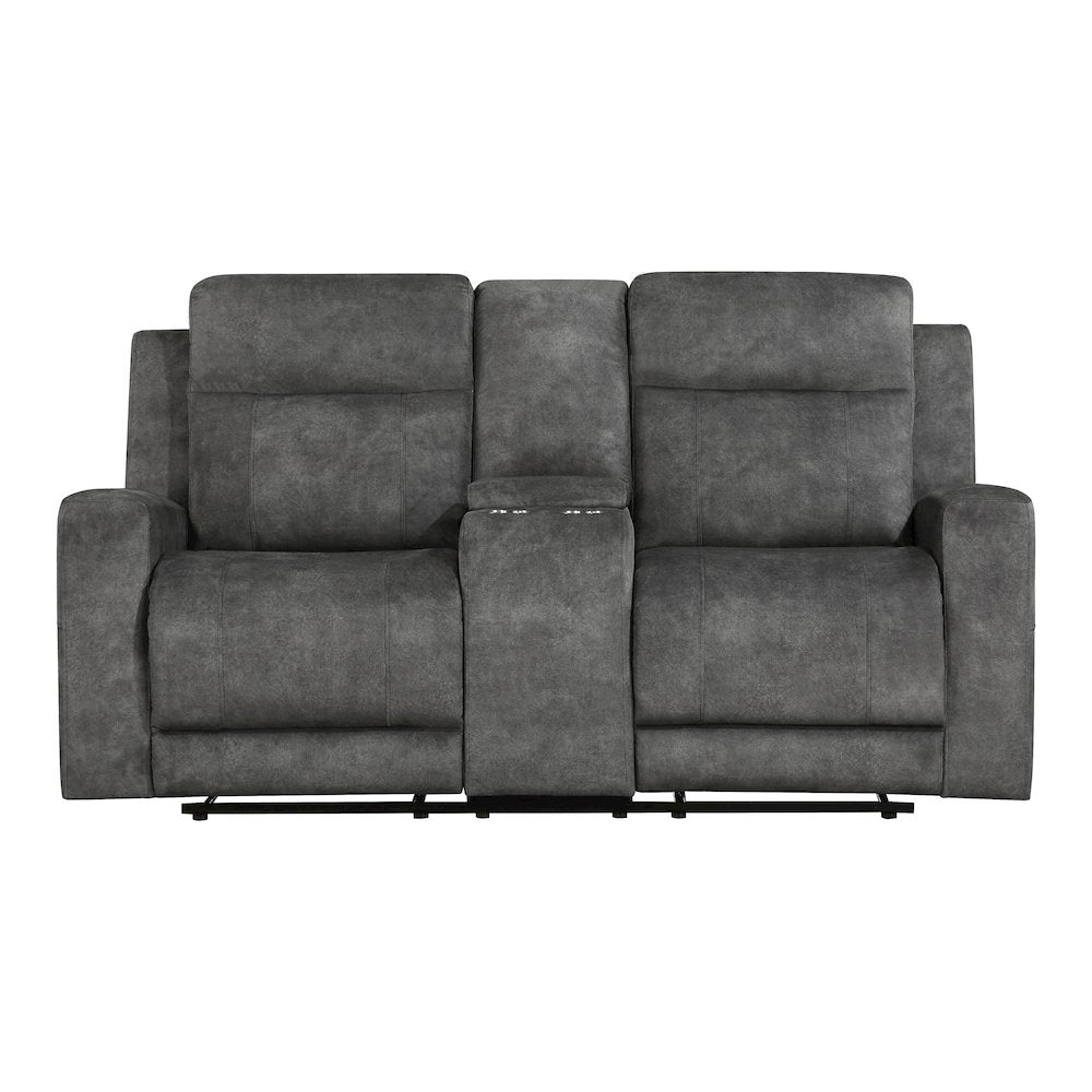Yates Microfiber Double Reclining Love Seat With Center Console In Dark Gray