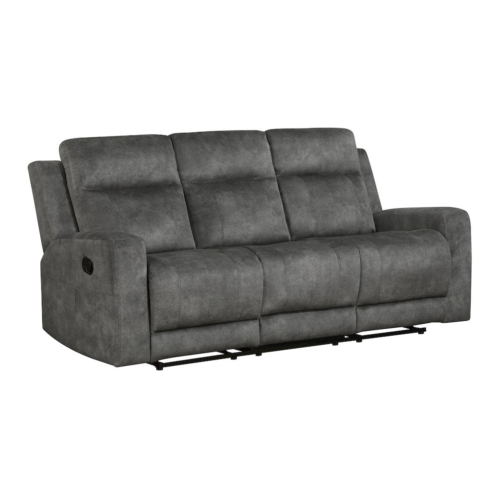 Yates Microfiber Double Reclining Sofa In Dark Gray