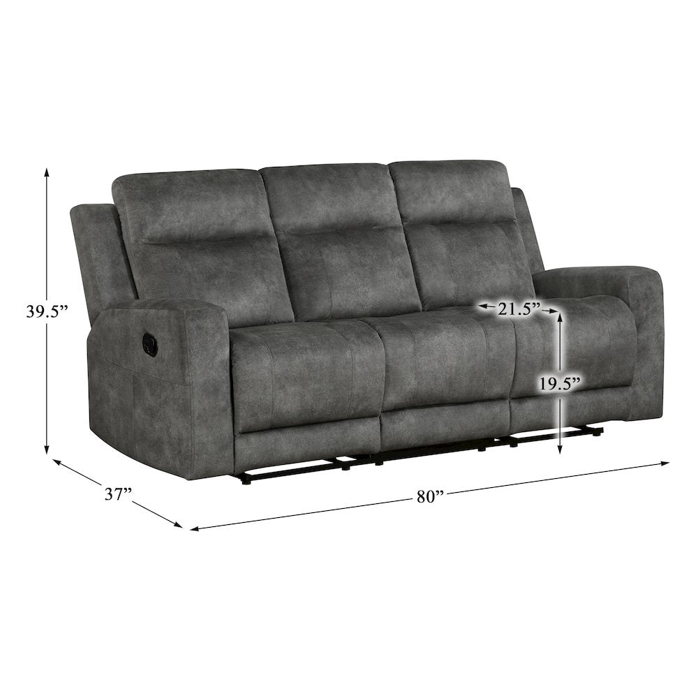 Yates Microfiber Double Reclining Sofa In Dark Gray