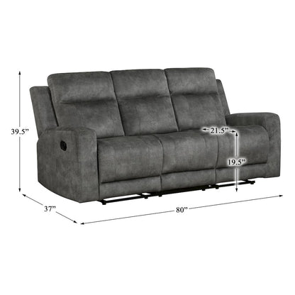 Yates Microfiber Double Reclining Sofa In Dark Gray