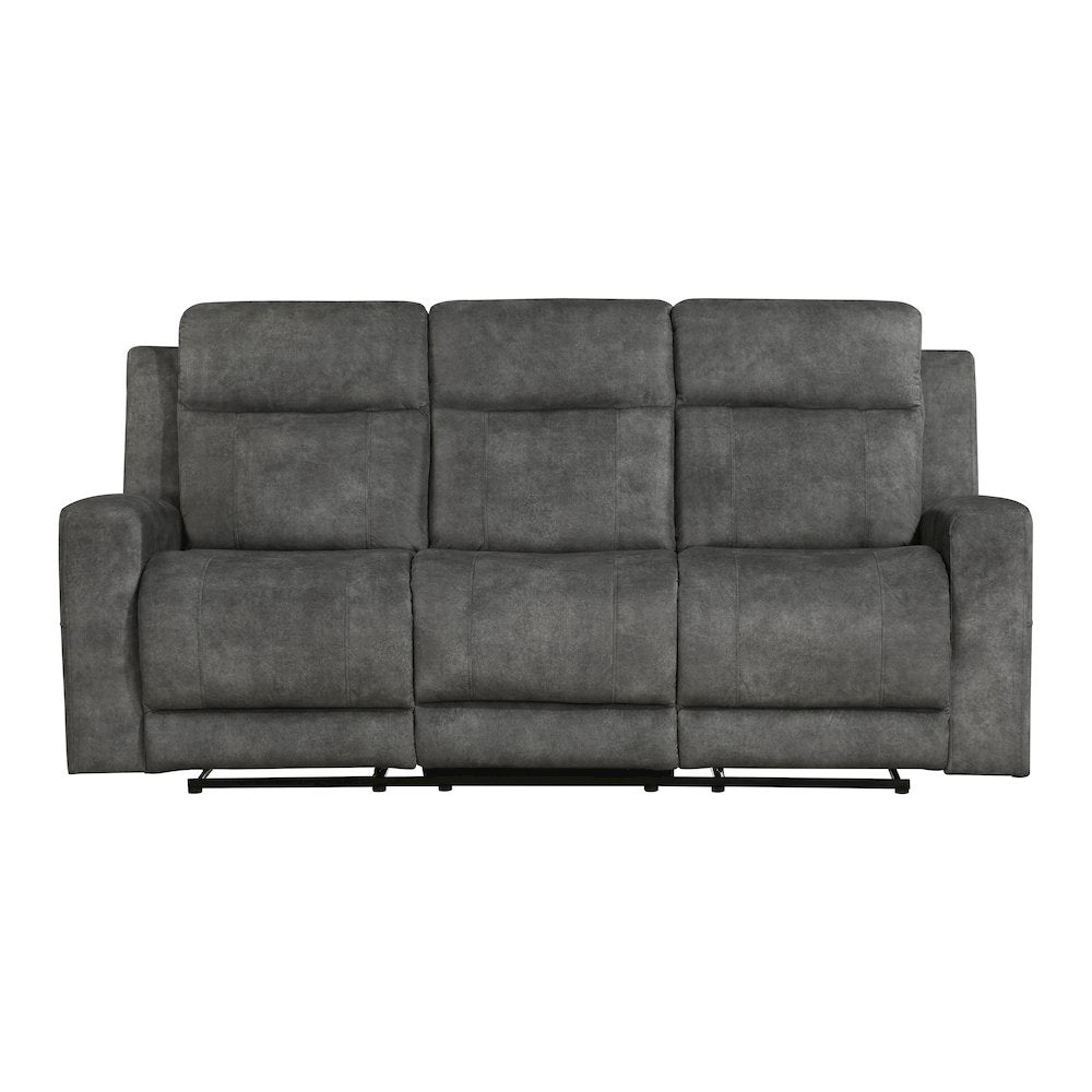 Yates Microfiber Double Reclining Sofa In Dark Gray