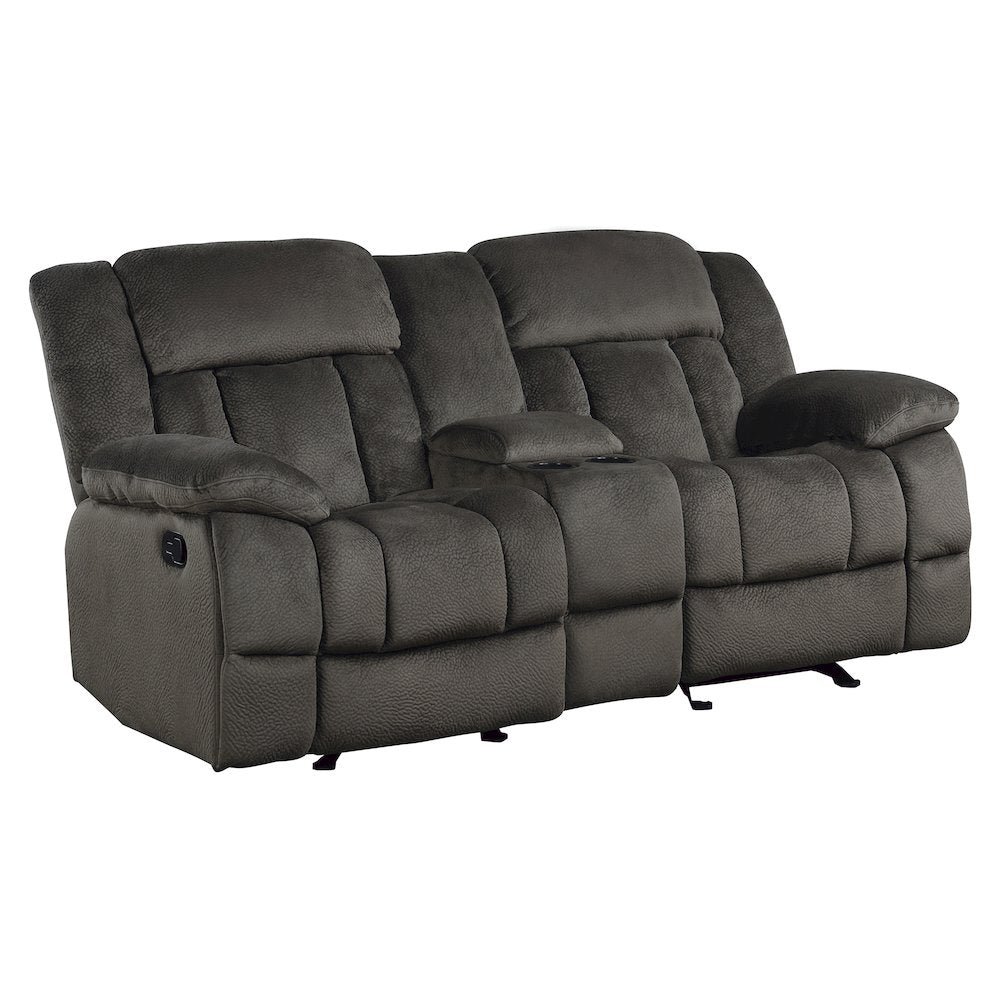 Microfiber Double Glider Reclining Love Seat With Center Console In Chocolate
