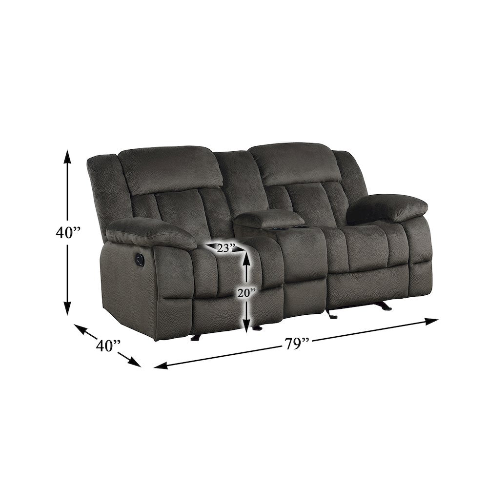 Microfiber Double Glider Reclining Love Seat With Center Console In Chocolate