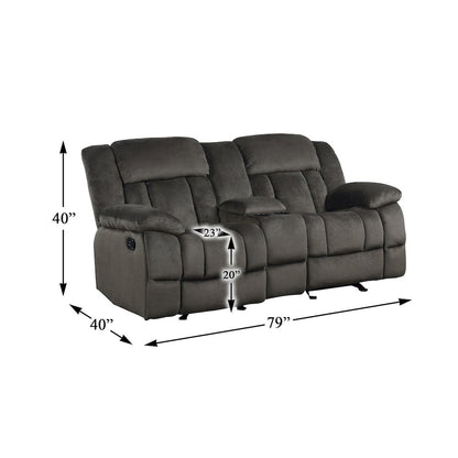 Microfiber Double Glider Reclining Love Seat With Center Console In Chocolate