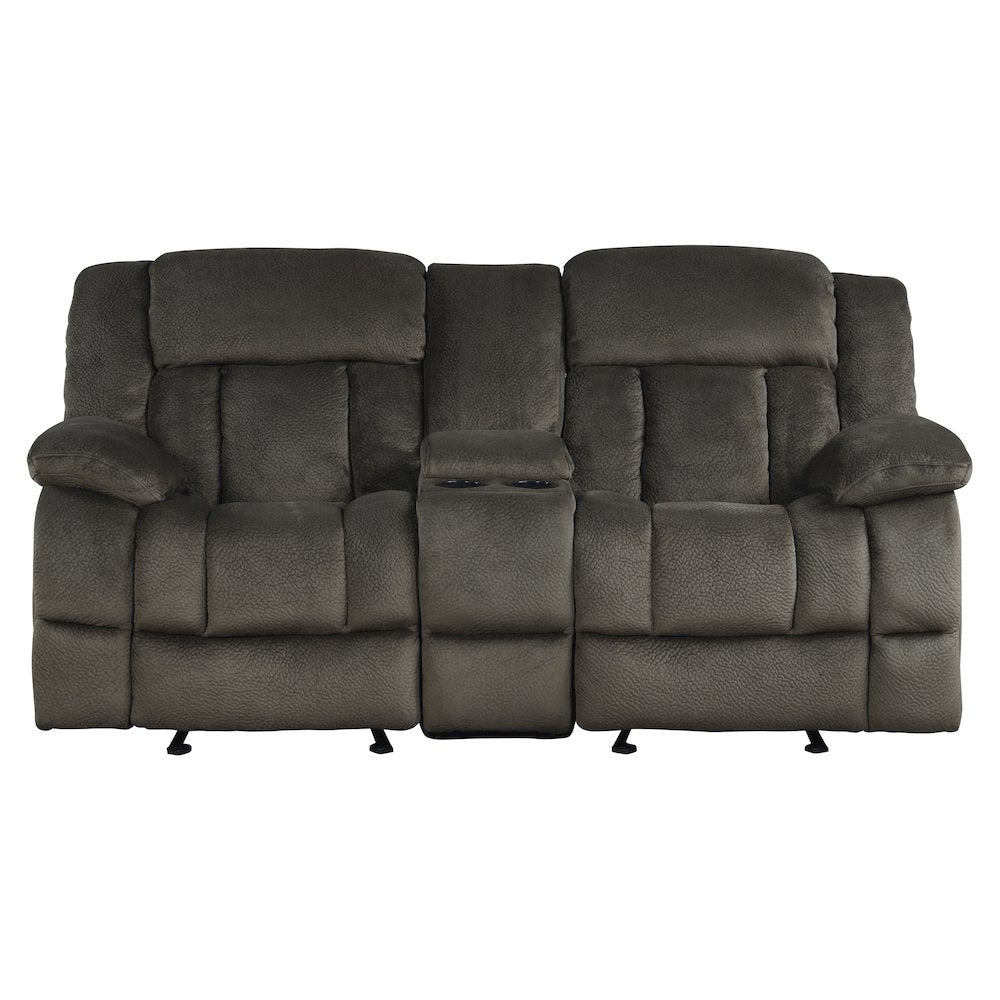 Microfiber Double Glider Reclining Love Seat With Center Console In Chocolate