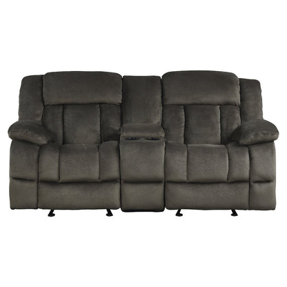 Microfiber Double Glider Reclining Love Seat With Center Console In Chocolate