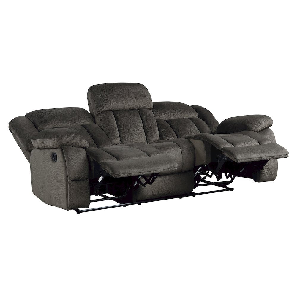 Laurelton Microfiber Double Reclining Sofa In Chocolate