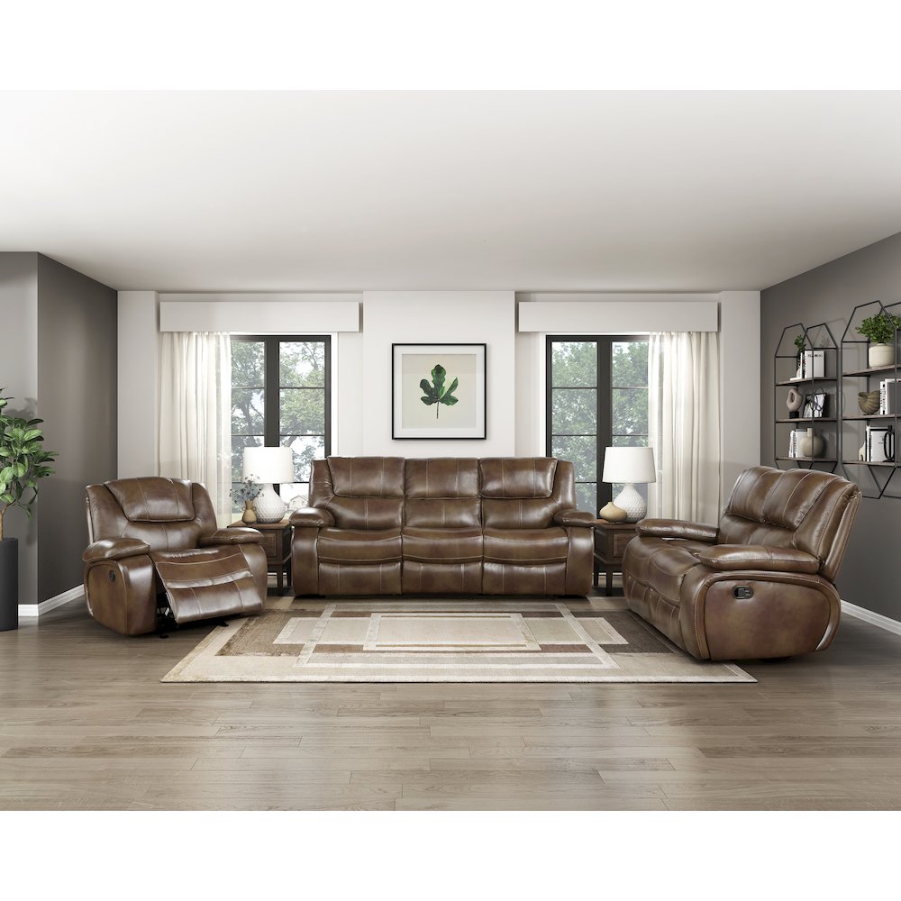 Ellicott Leather Double Reclining Love Seat In Brown