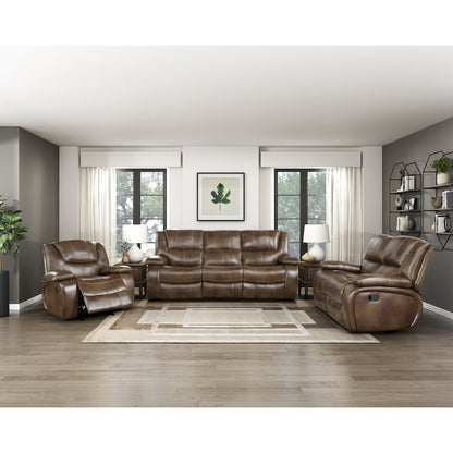Ellicott Leather Double Reclining Love Seat In Brown