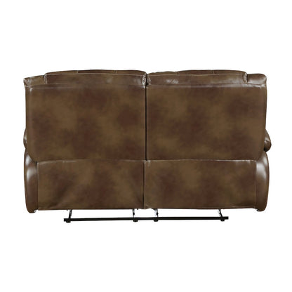 Ellicott Leather Double Reclining Love Seat In Brown