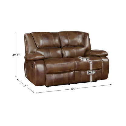 Ellicott Leather Double Reclining Love Seat In Brown
