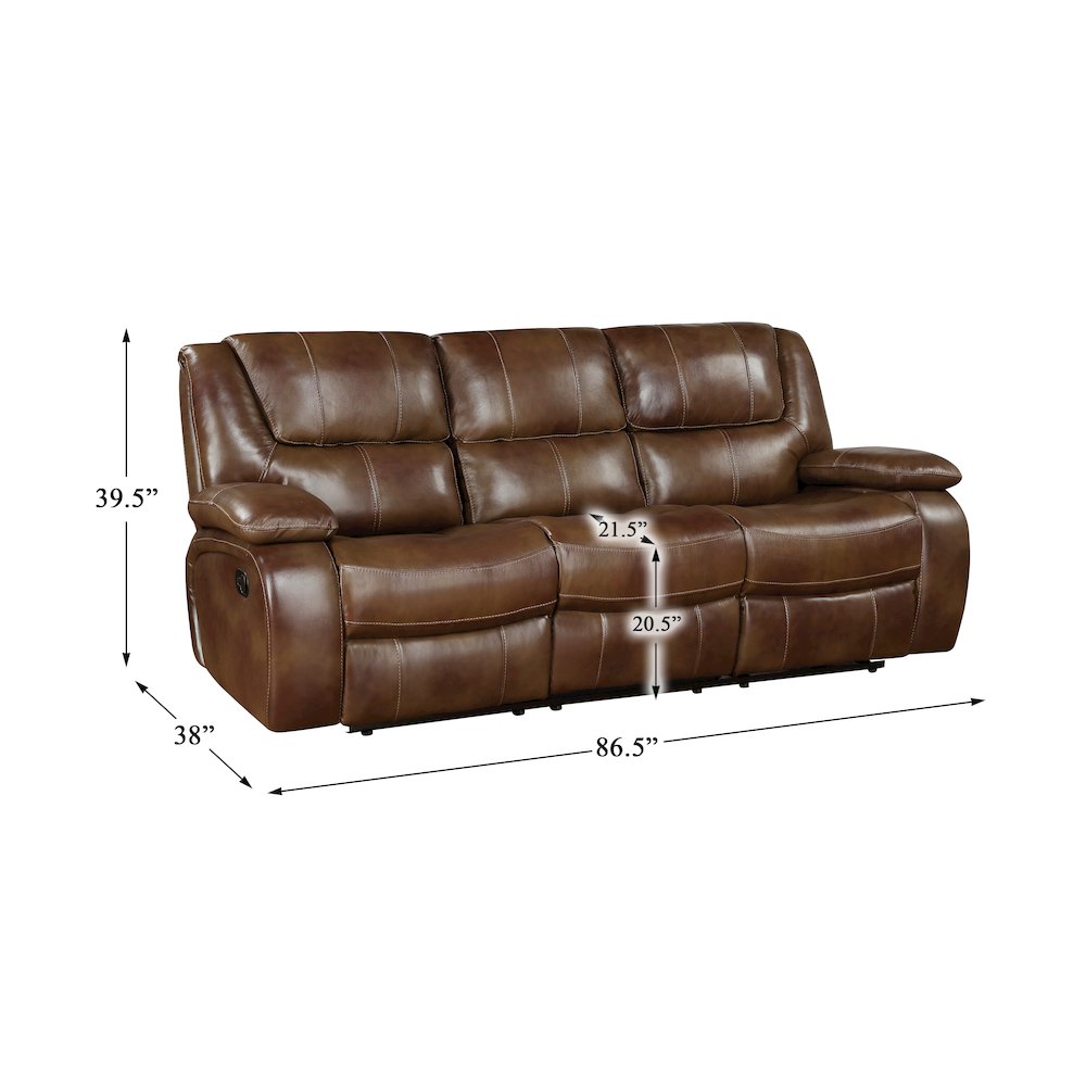 Ellicott Leather Double Reclining Sofa In Brown