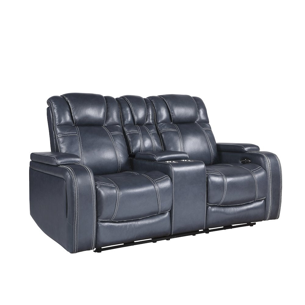 Lexicon Keziah Leather Power Double Reclining Love Seat in Blue