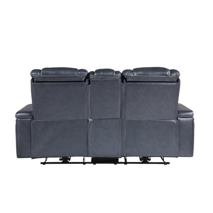 Lexicon Keziah Leather Power Double Reclining Love Seat in Blue