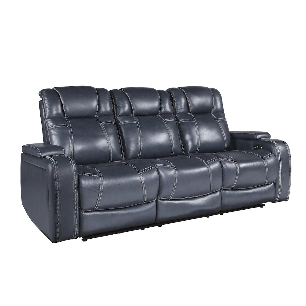 Lexicon Keziah Leather Power Double Reclining Sofa with  Power Headrests in Blue