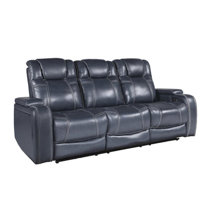 Lexicon Keziah Leather Power Double Reclining Sofa with  Power Headrests in Blue
