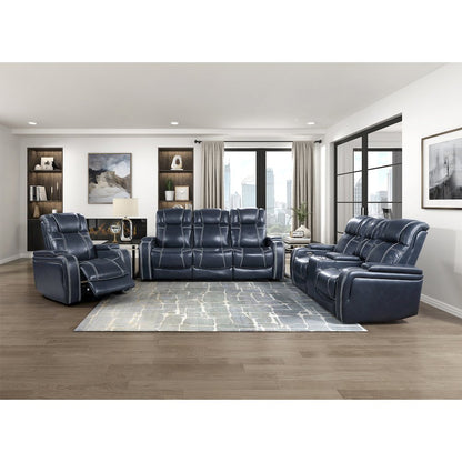 Lexicon Keziah Leather Power Double Reclining Sofa with  Power Headrests in Blue
