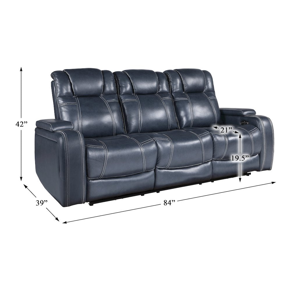 Lexicon Keziah Leather Power Double Reclining Sofa with  Power Headrests in Blue