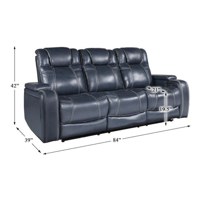 Lexicon Keziah Leather Power Double Reclining Sofa with  Power Headrests in Blue