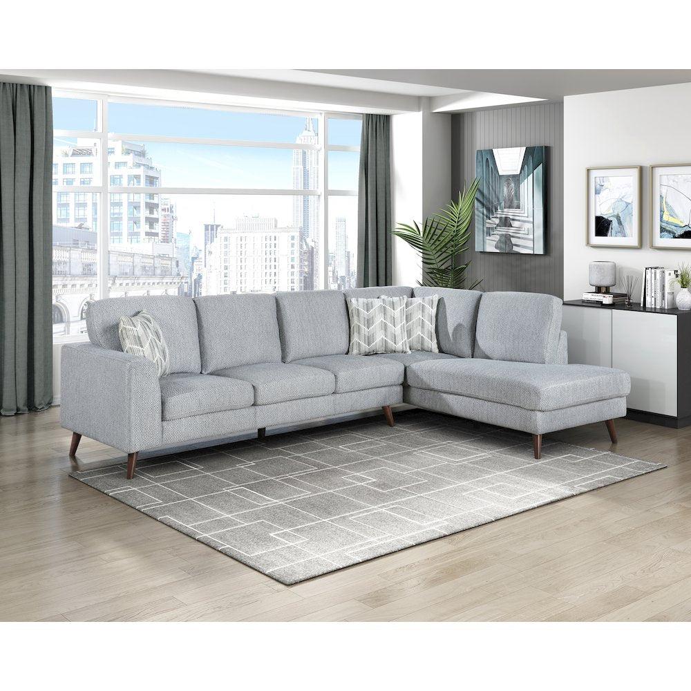 Lexicon Broadway Chenille 2-Piece Sectional with Right Chaise in Blue-Gray