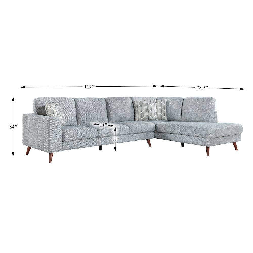 Lexicon Broadway Chenille 2-Piece Sectional with Right Chaise in Blue-Gray