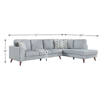 Lexicon Broadway Chenille 2-Piece Sectional with Right Chaise in Blue-Gray