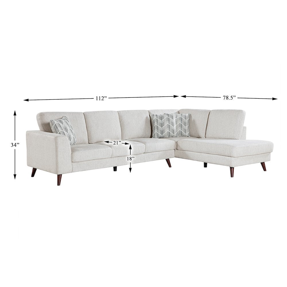 Lexicon Broadway Chenille 2-Piece Sectional with Right Chaise in Silver Cloud