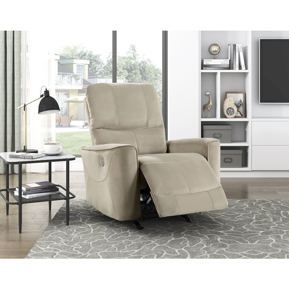 Lexicon Artem Velvet Power Rocker Reclining Chair in Light Brown