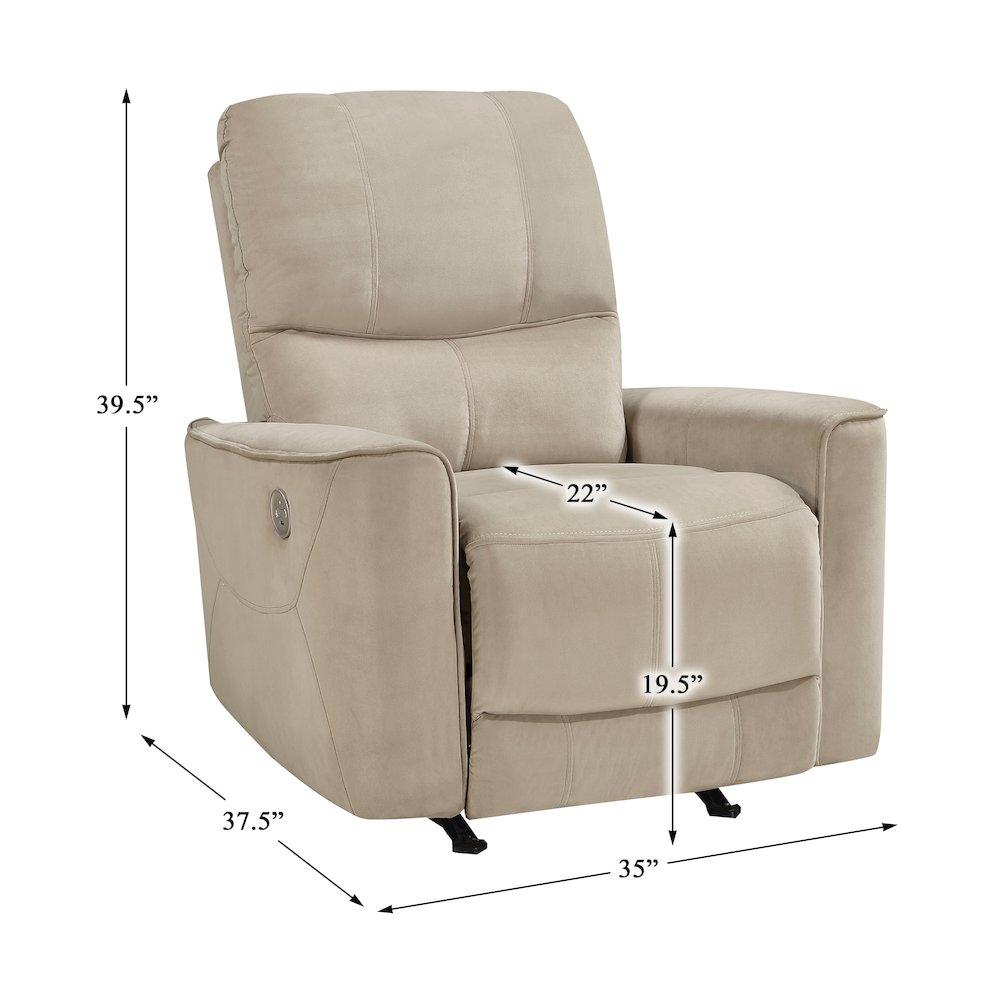 Lexicon Artem Velvet Power Rocker Reclining Chair in Light Brown