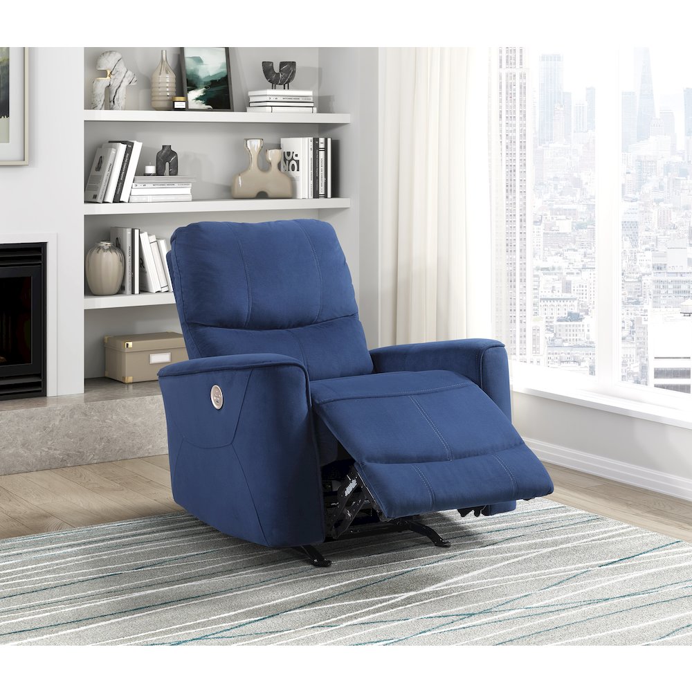 Lexicon Artem Velvet Power Rocker Reclining Chair in Navy