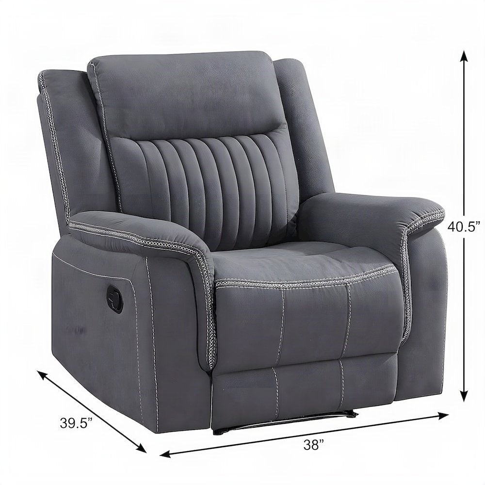 Microfiber Manual Recliner Armchair with Cushioned Back for Small Spaces, Gray