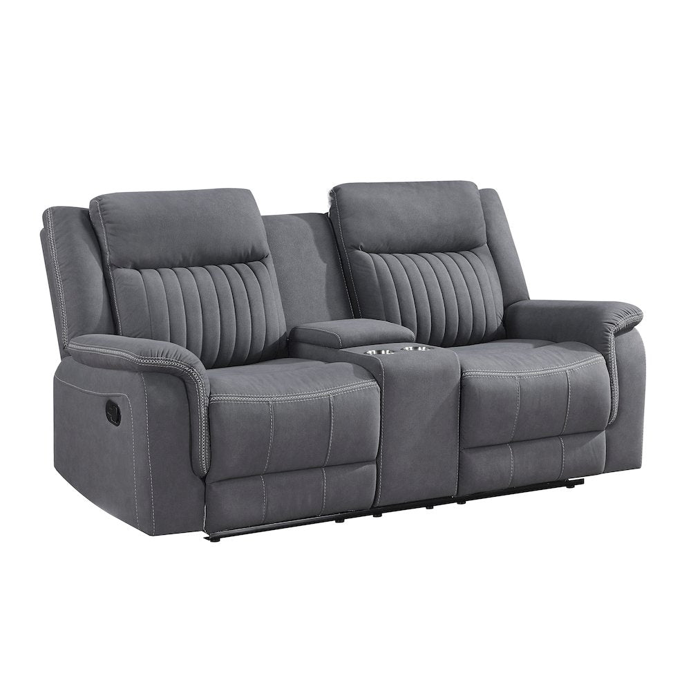Dean Microfiber Double Reclining Love Seat With Center Console In Gray