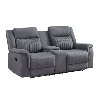 Dean Microfiber Double Reclining Love Seat With Center Console In Gray