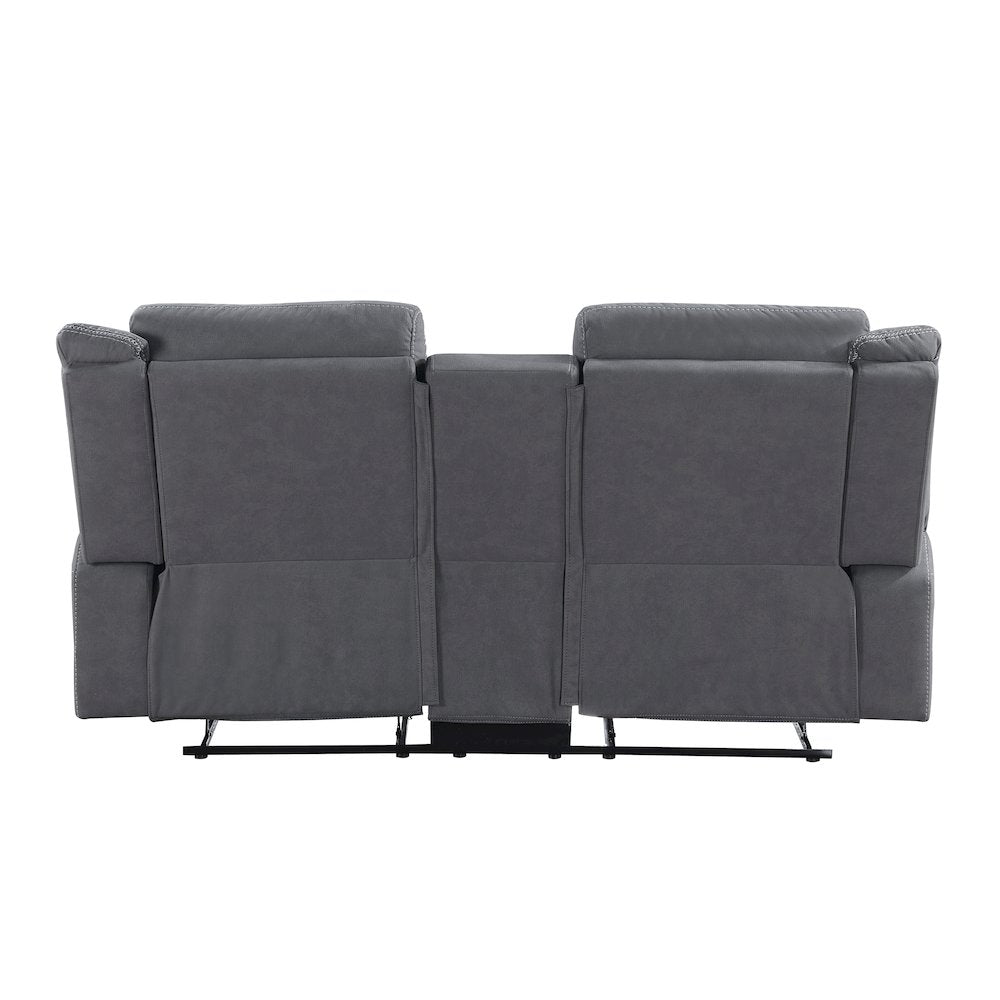 Dean Microfiber Double Reclining Love Seat With Center Console In Gray