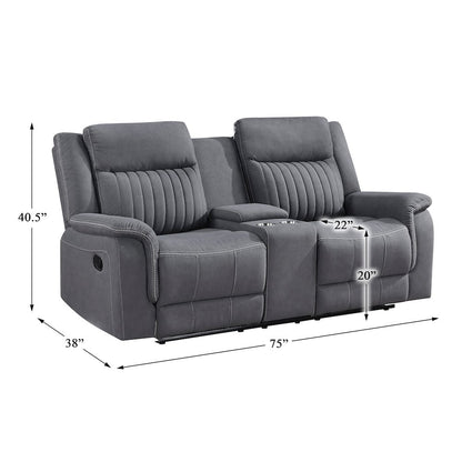 Dean Microfiber Double Reclining Love Seat With Center Console In Gray