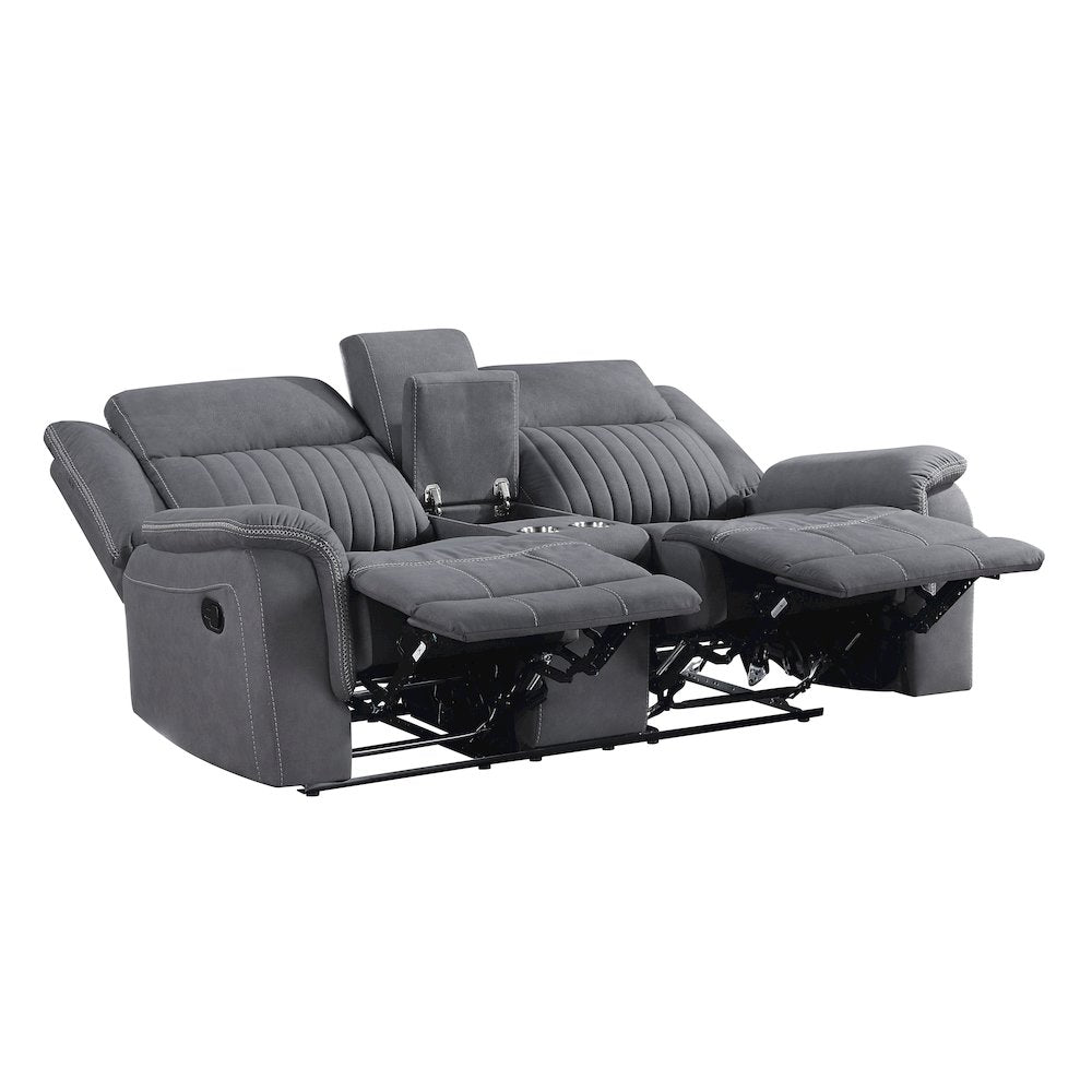 Dean Microfiber Double Reclining Love Seat With Center Console In Gray