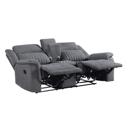 Dean Microfiber Double Reclining Love Seat With Center Console In Gray