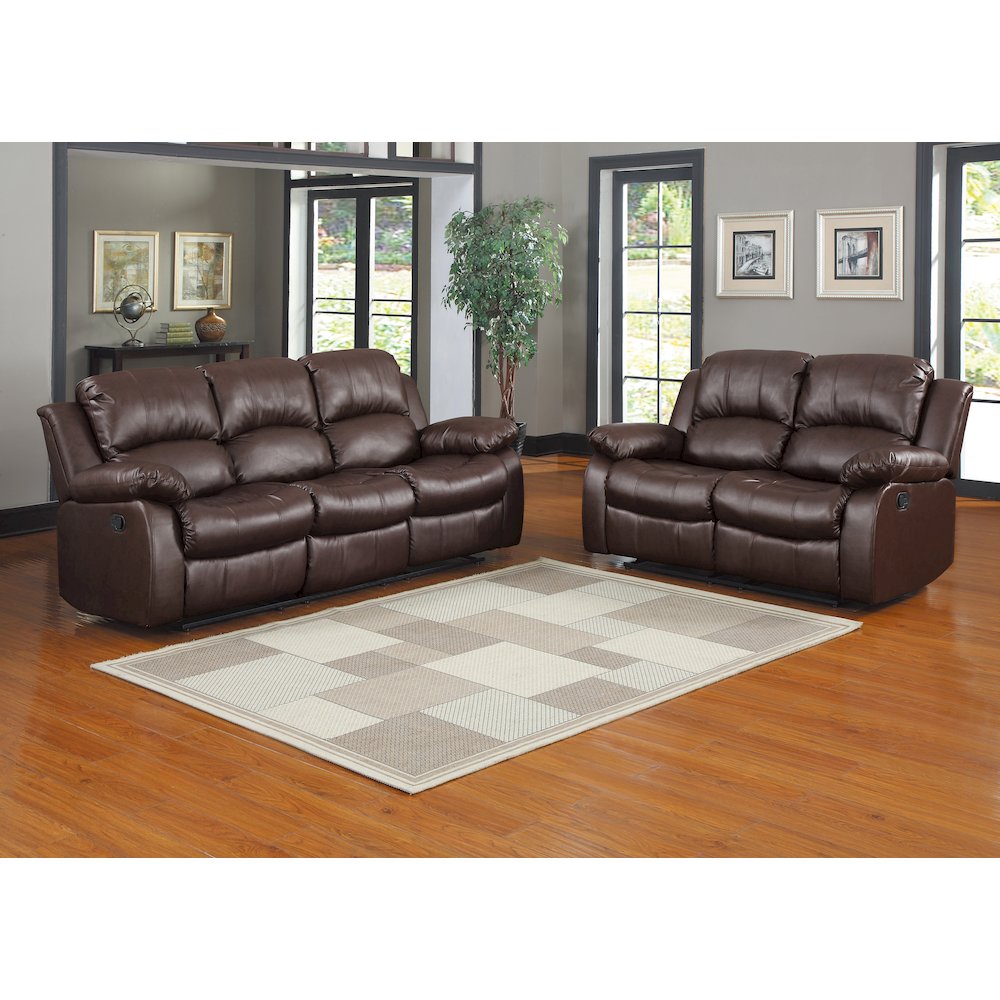 Cranley Faux Leather Double Reclining Sofa In Brown