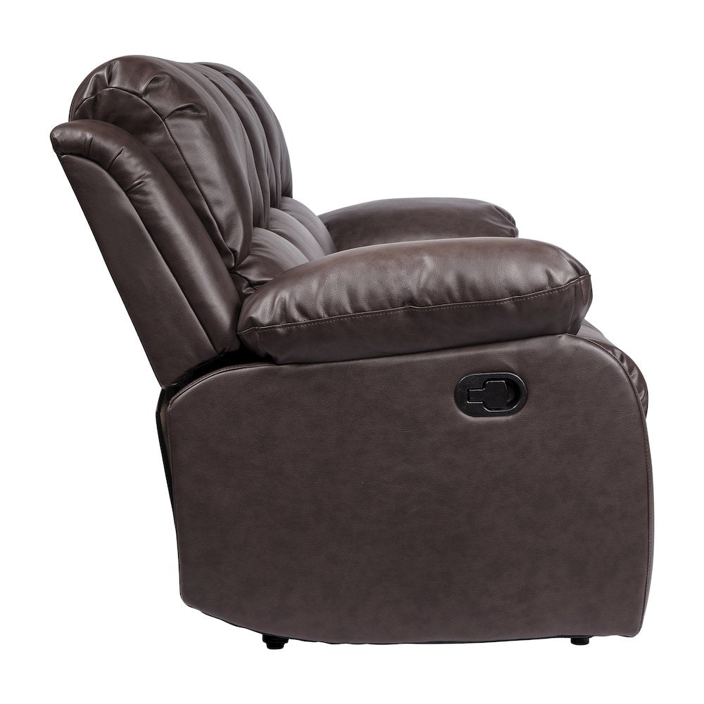 Cranley Faux Leather Double Reclining Sofa In Brown