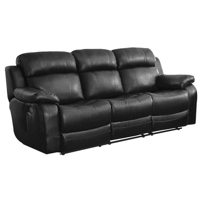 Faux Leather Double Reclining Sofa With Center Drop-Down Cup Holders In Black