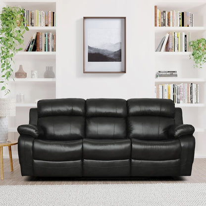 Faux Leather Double Reclining Sofa With Center Drop-Down Cup Holders In Black